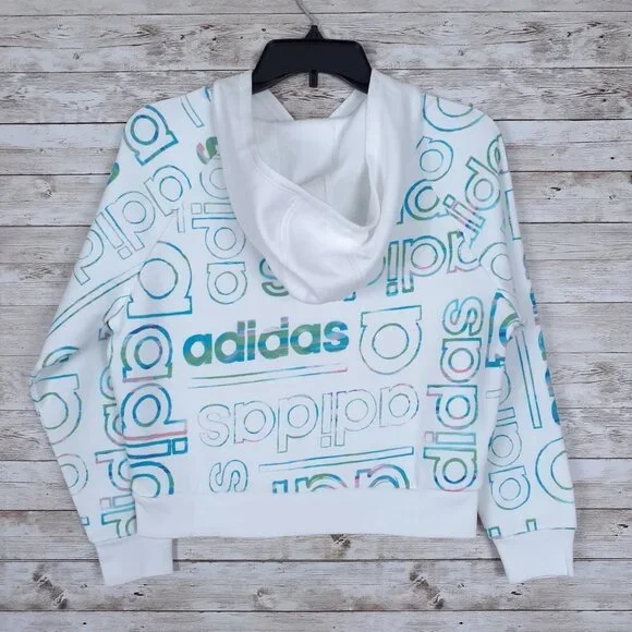 Adidas Girls Hoodie S White Teal 97 - Picture 2 of 4